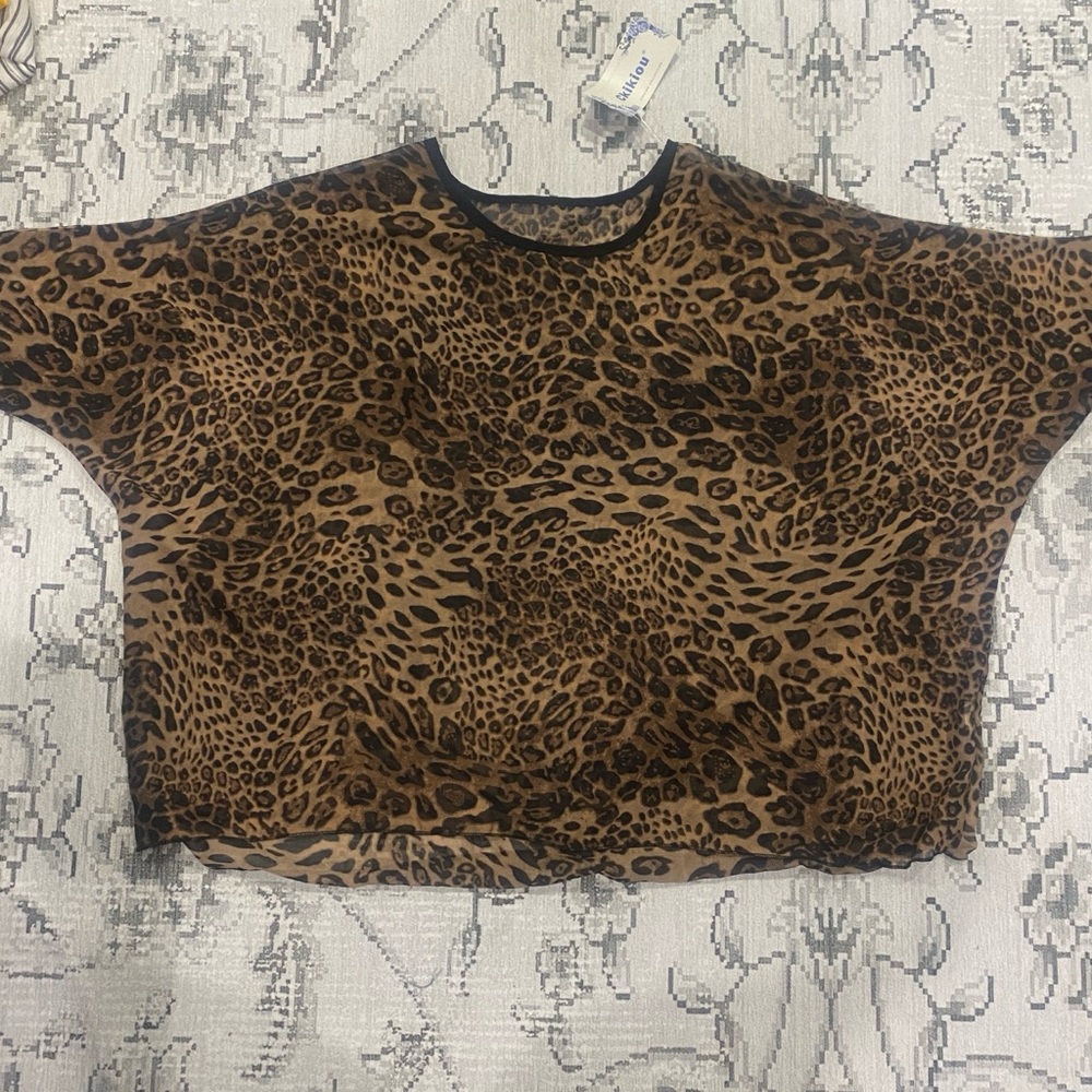 Leopard Print Mesh Crop Top